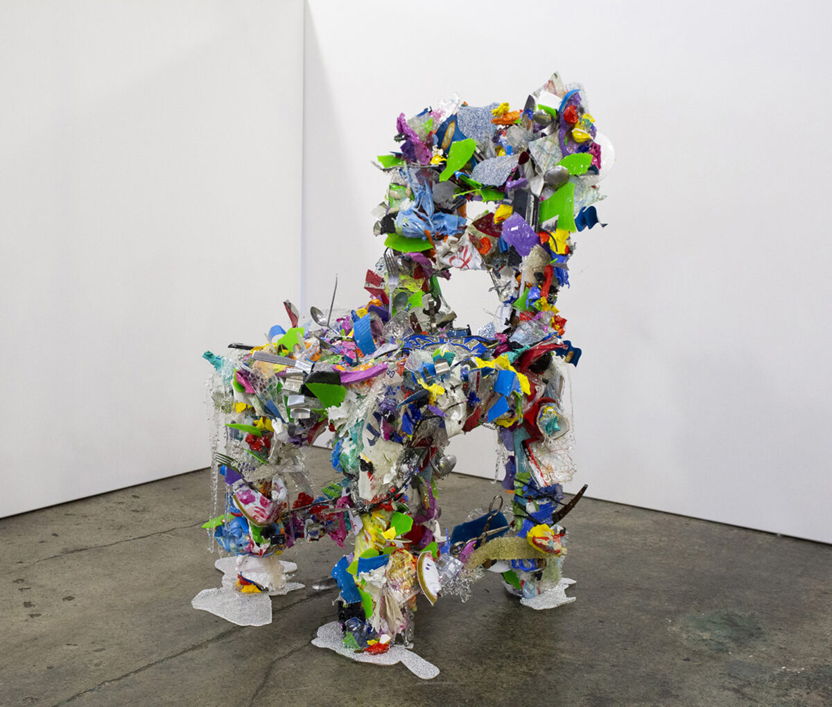 400. REBECCA PIERCE - Travelling Without Moving to Quote Jamiroquai 105 x 80 x 80cm found timber chair, discarded and recycled mixed media, resin -S
