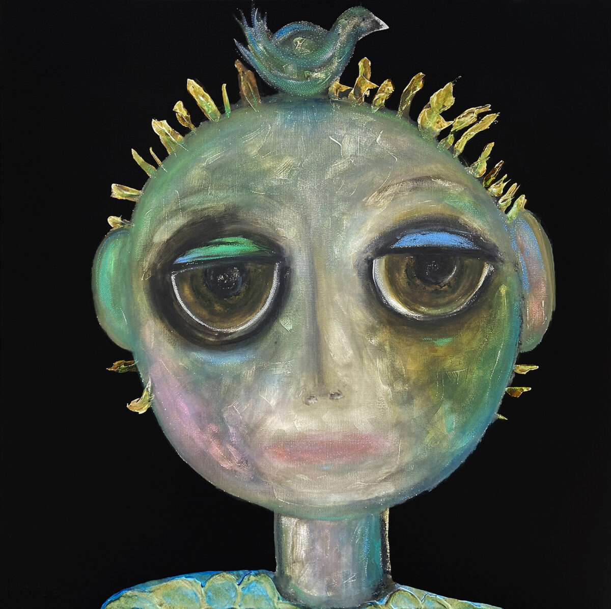 451. REBECCA PIERCE Birdbrain 91 x 91cm acrylic paint and ink, oil sticks and charcoal on canvas 2,850.00 AUD