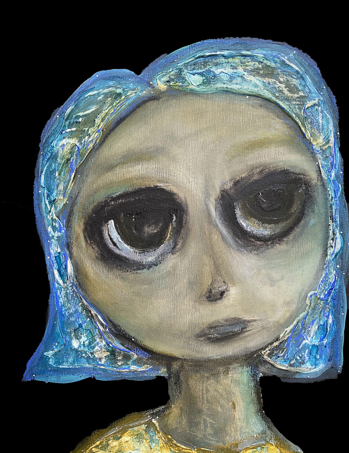 443. REBECCA PIERCE Aware 45.5 x 36cm acrylic paint and ink, oil sticks and charcoal on canvas 900.00AUD