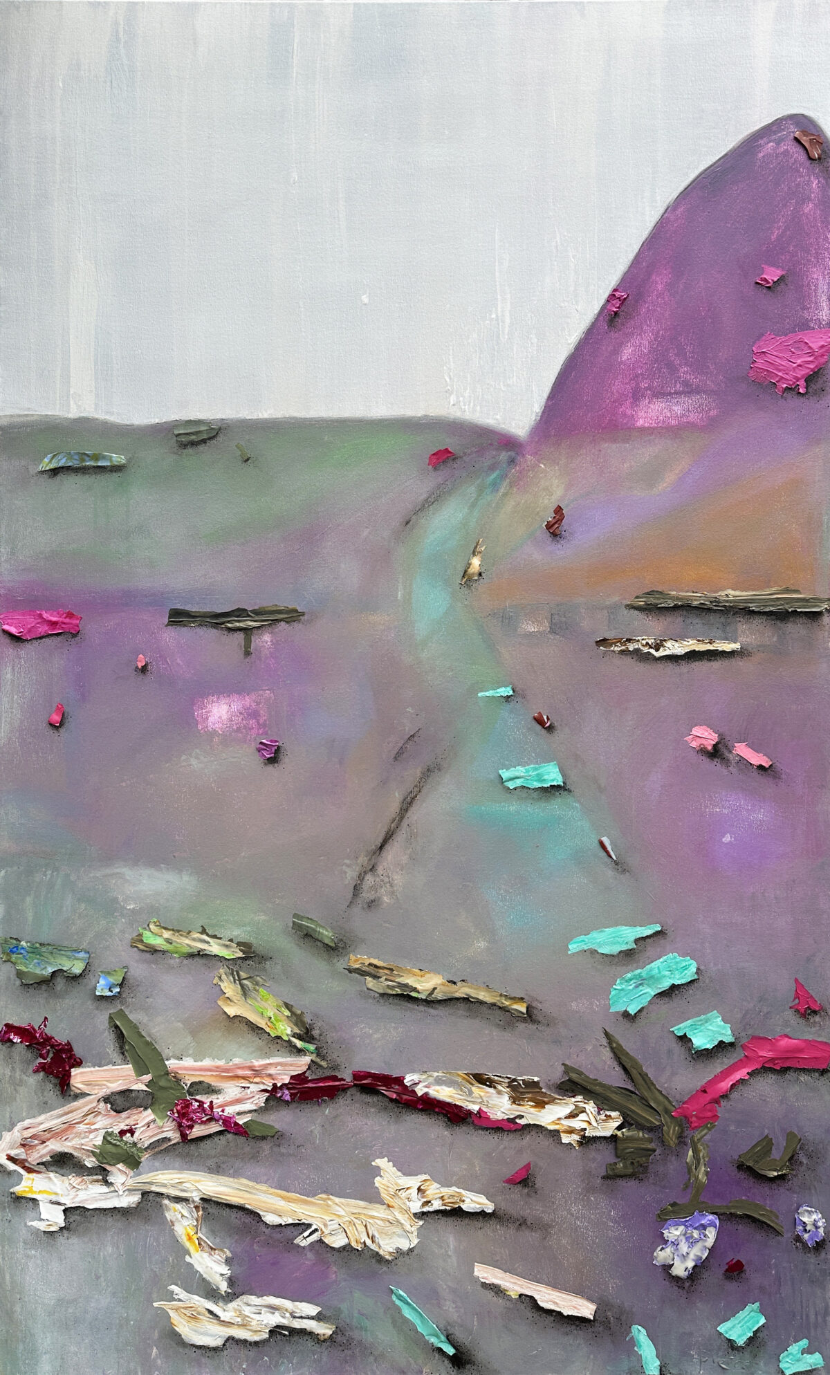 542. REBECCA PIERCE - NAVIGATING THE DERAILED SPINE 170 x100cm acrylic paint, ink, charcoal and glue on canvas $ 6,500.00