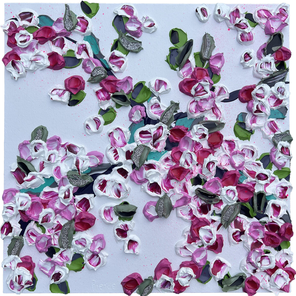 551. REBECCA PIERCE - BABY BLOSSOMS II 61 x 61cm acrylic impasto and ink on canvas $ 2,500.00
