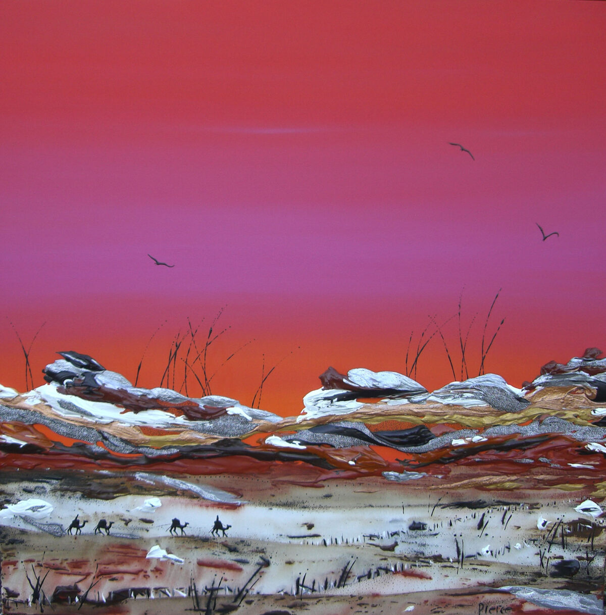 REBECCA-PIERCE-The-Water-Trail-137-x-137cm-mixed-media-on-canvas-$-6,970.00